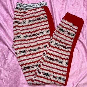 Victoria's Secret Festive 🎄 Red and Cream w/ Plaid Stripes Thermal Pajama Pants